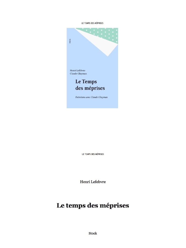 Henri Lefebvre Le Temps Des Méprises PDF