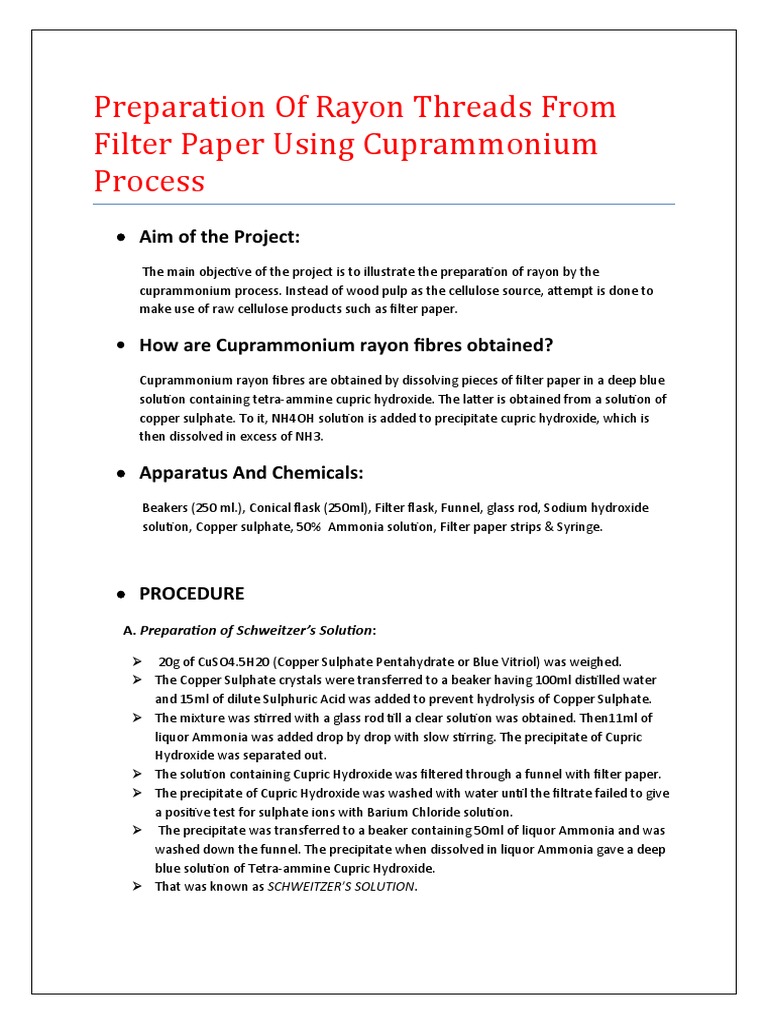 Send Preparation of Rayon Threads From Filter Paper Using Cuprammonium ...