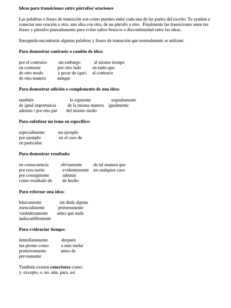 Ideas para Transiciones Entre Párrafos | PDF