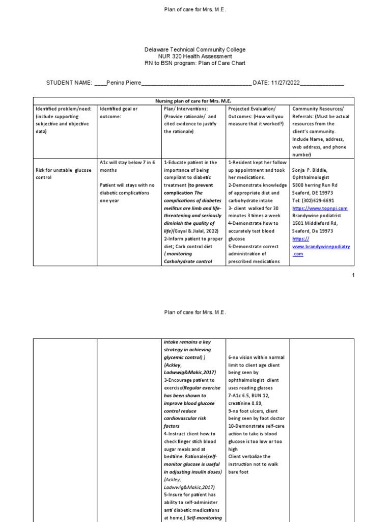 Nursing Plan of Care - Final | PDF