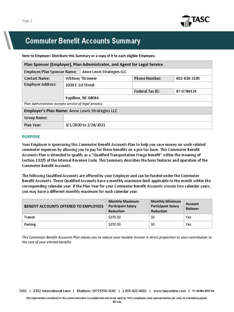 2022 2 FSA SPD Commuter Benefit Account PDF Social Security