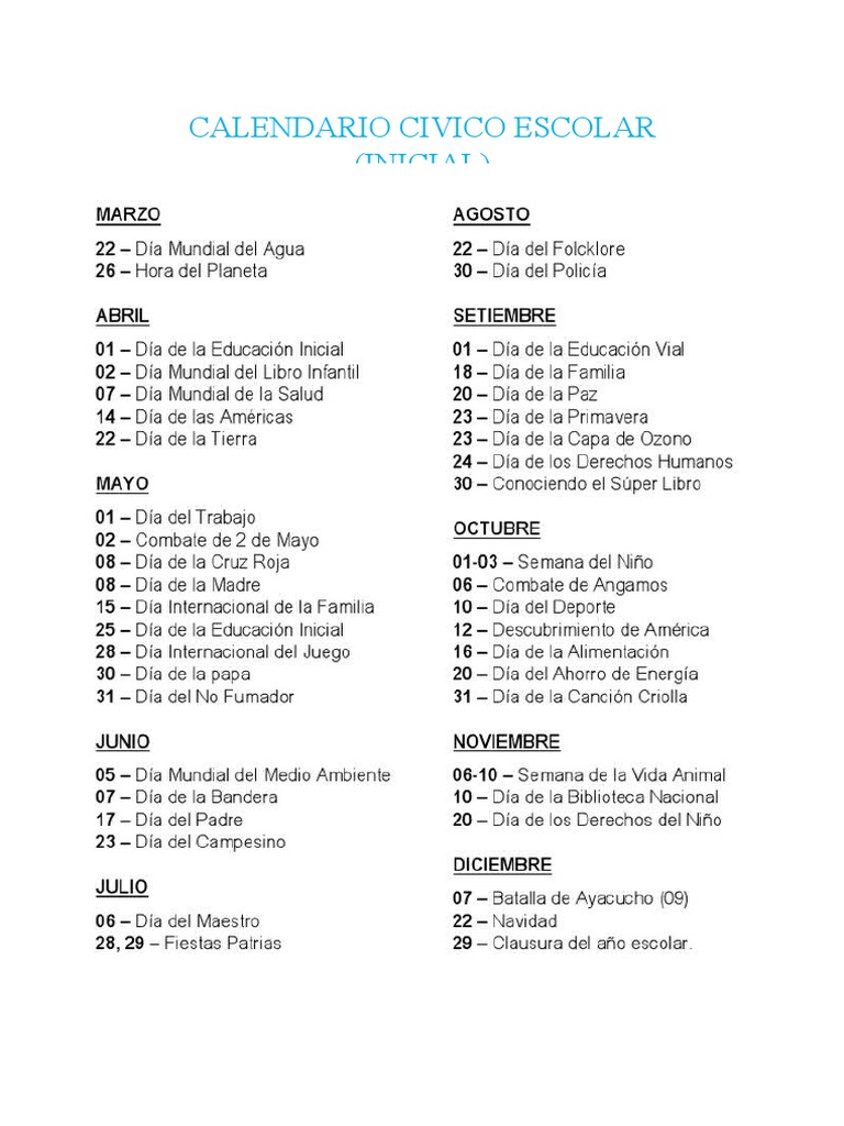 Calendario Civico Escolar | PDF