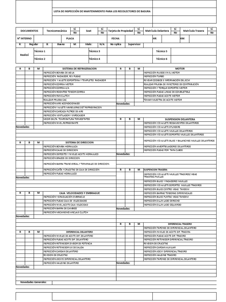 Check List y Rutinas Recolector de Basura | PDF | Eje | Tecnologías ...