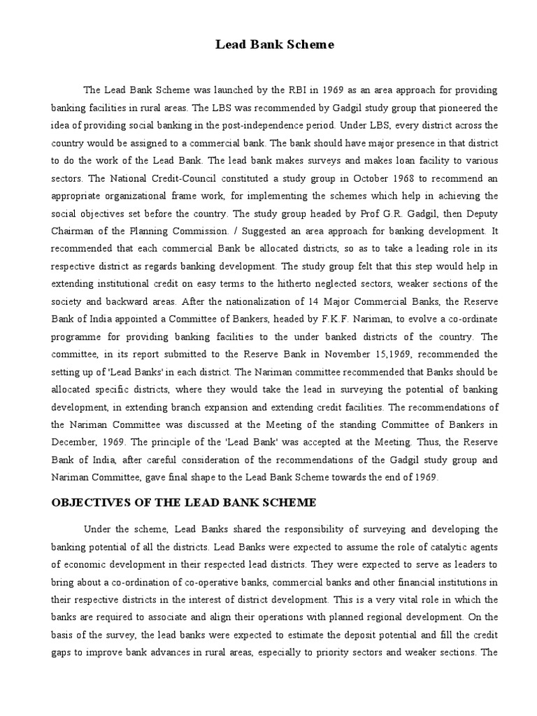 Lead Bank Scheme PDF Banks Reserve Bank Of India