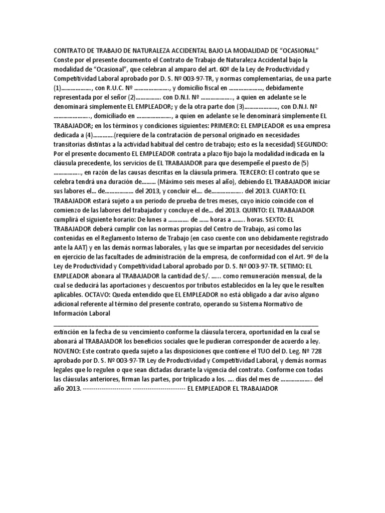 Contrato de trabajo de naturaleza accidental bajo la modalidad de pdf