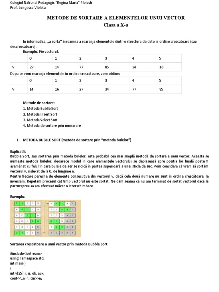 Sortarea Elementelor Unui Vector | PDF