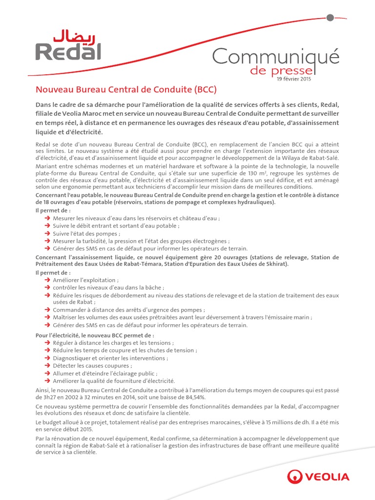 Nouveau Bureau Central de Conduite Redal | PDF | Assainissement | Eau