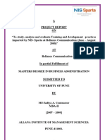 Study , Analyze & Evaluate Training & Development Imparted by NIS Sparta at Reliance Communications by Sadiya Contractor