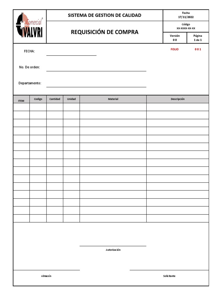 Requisición de Compra - Sistema de Calidad | PDF
