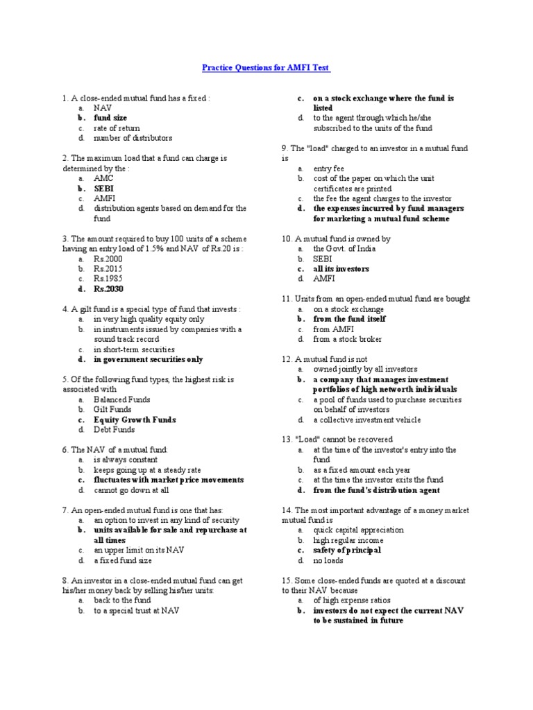 AMFI Sample 500 Questions | PDF