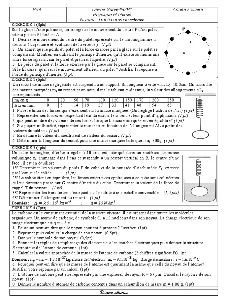 Devoir 2 Modele 6 Physique Chimie TC Semestre 1 1 | PDF | Masse | Atomes