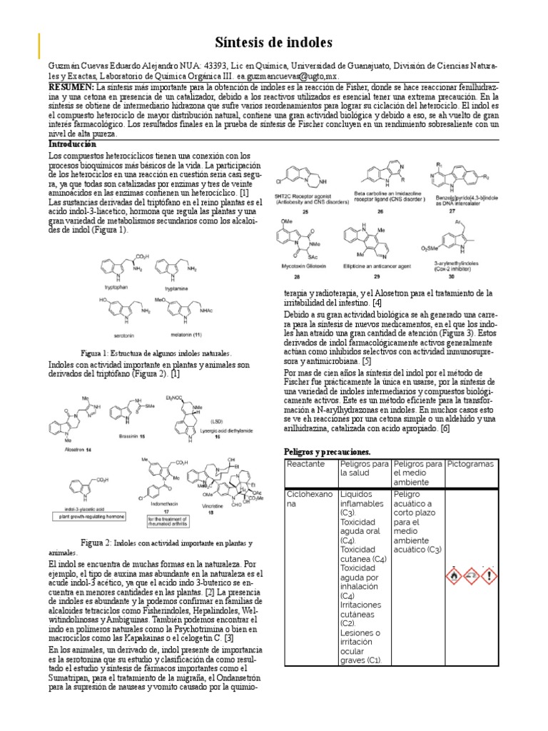 Síntesis de Indoles PDF Síntesis orgánica Reacciones químicas