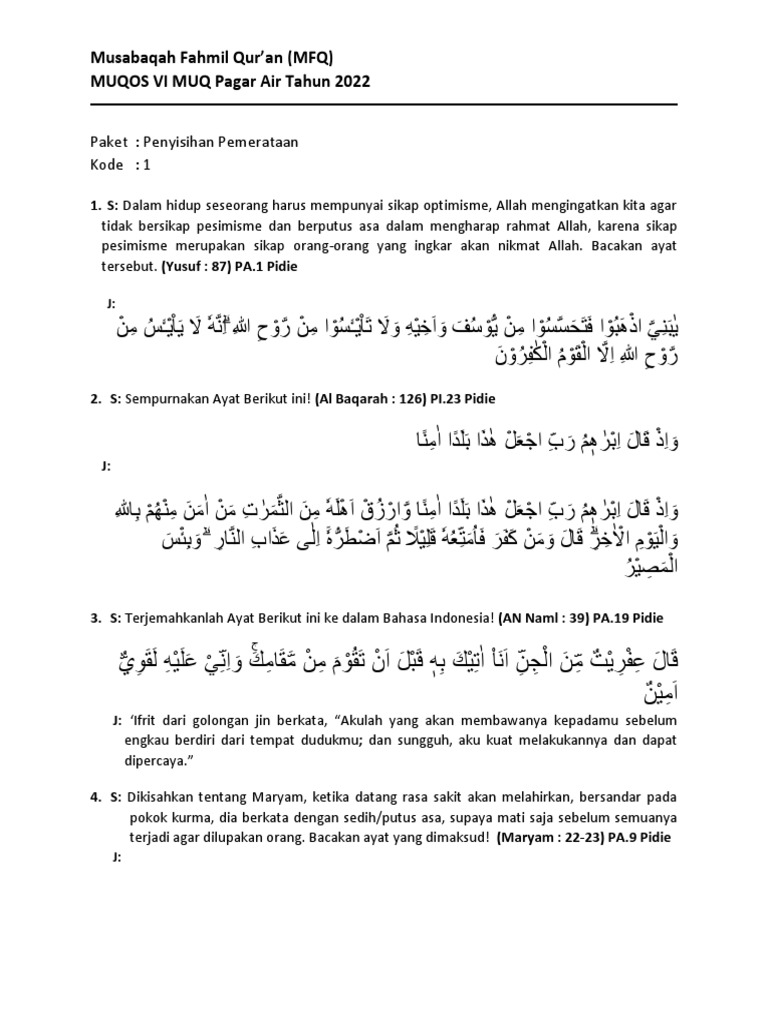 Soal Fahmil Muqas 2022 | PDF
