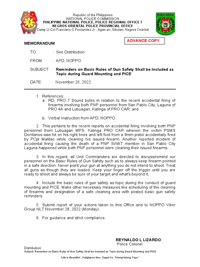 Gun Safety Rules for PNP Personnel | PDF | Law Enforcement | Crime ...