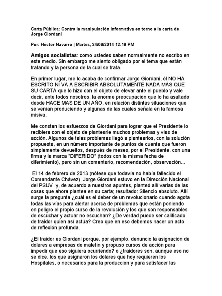 Carta Pública | PDF | Hugo Chavez | Venezuela