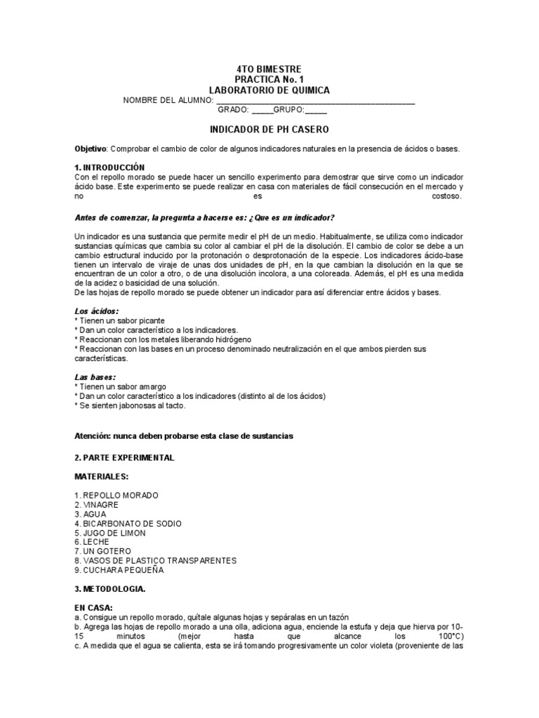 Indicador de pH Casero con Repollo | PDF | Ácido | Ph