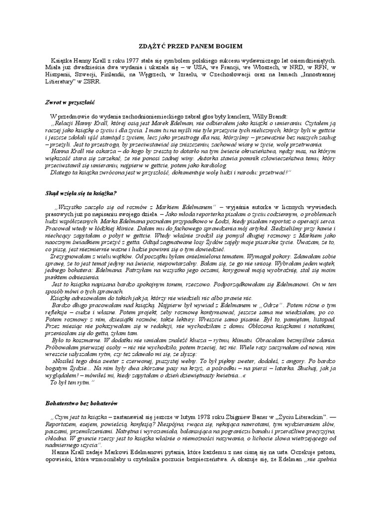 Marek Edelman Zdążyć Przed Panem Bogiem Zdążyć Przed Panem Bogiem Notatka | PDF