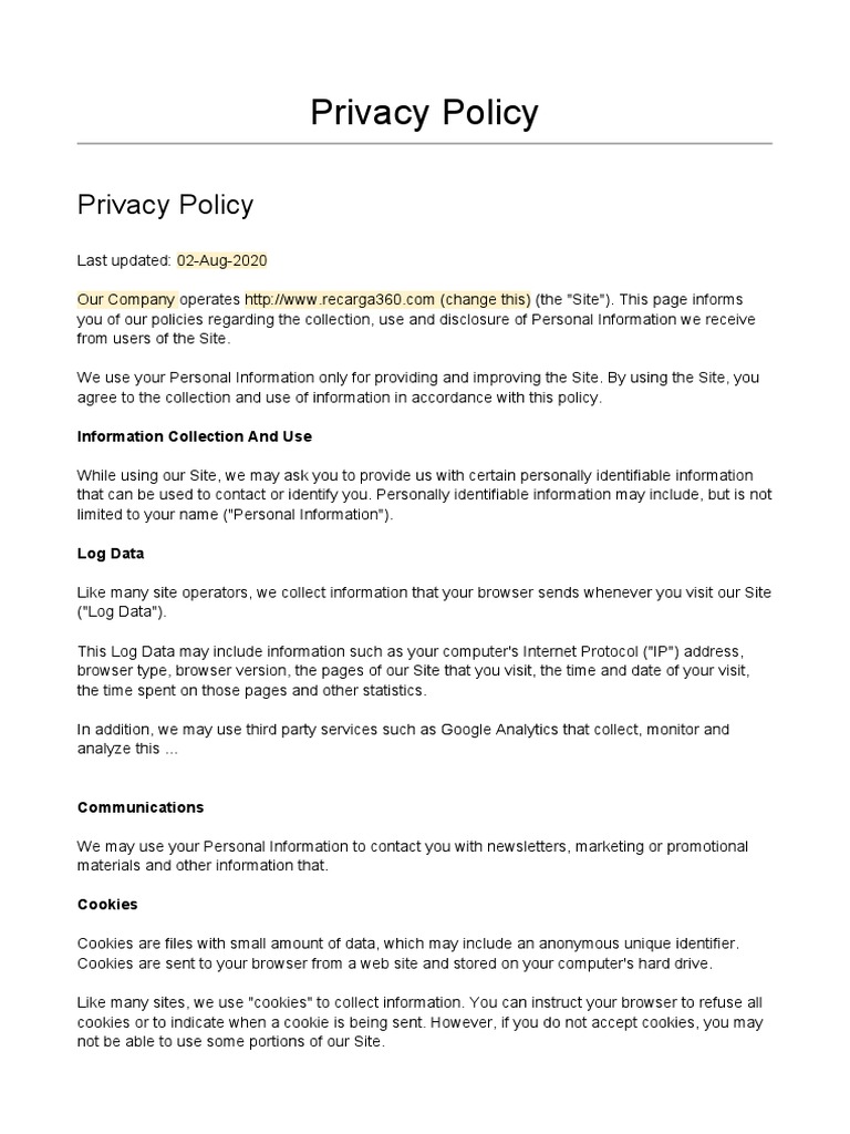 Sample Privacy Policy for Website | PDF | Http Cookie | Data Management
