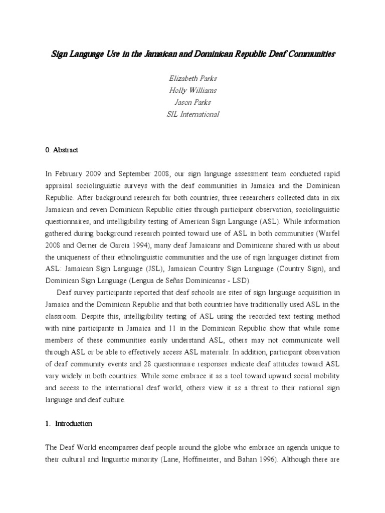Sign Language Use in Jamaica and The DR SCL10 PDF American Sign