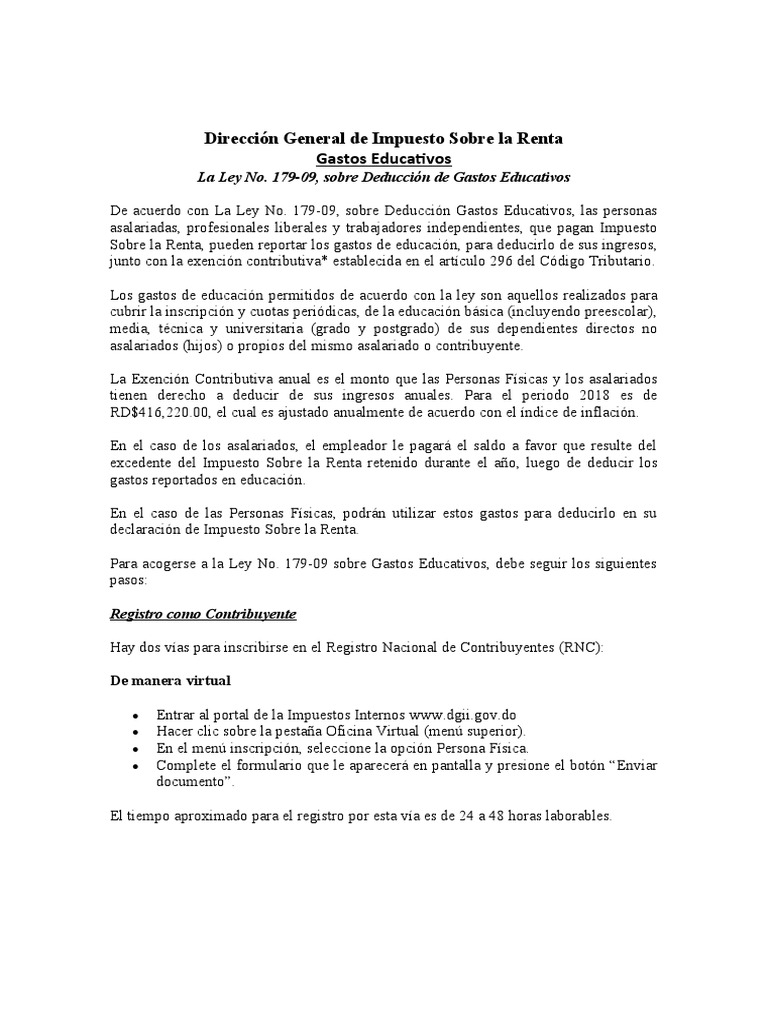 Deducción de Gastos Educativos ISR | PDF | Impuesto sobre la renta ...