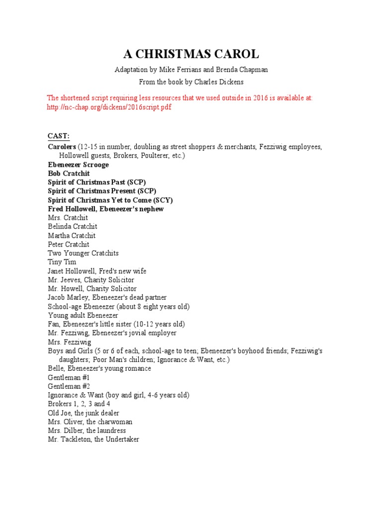 Christmas Carol Script PDF A Christmas Carol Ebenezer Scrooge