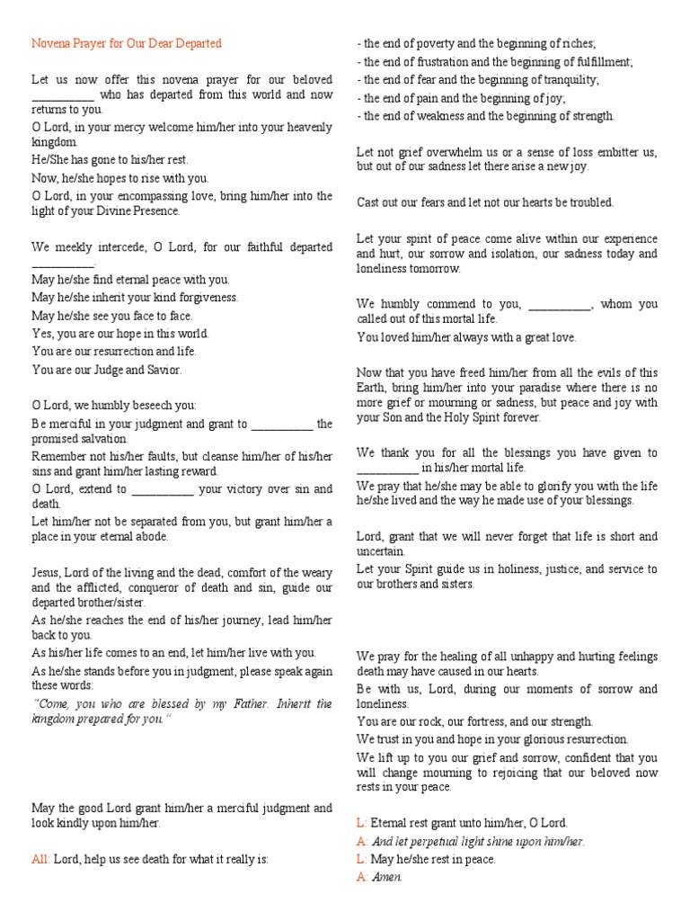 Novena Prayer for the Departed Souls | PDF | Last Judgment | Glory ...