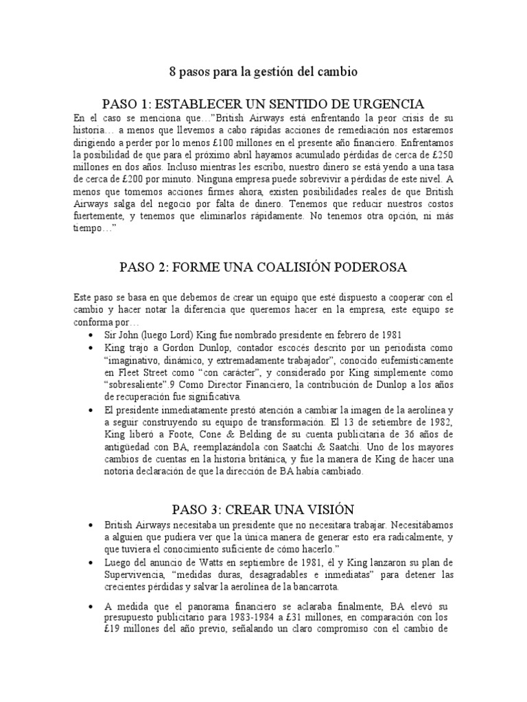 8 Pasos para la Gestión del Cambio | PDF | Business | Burocracia