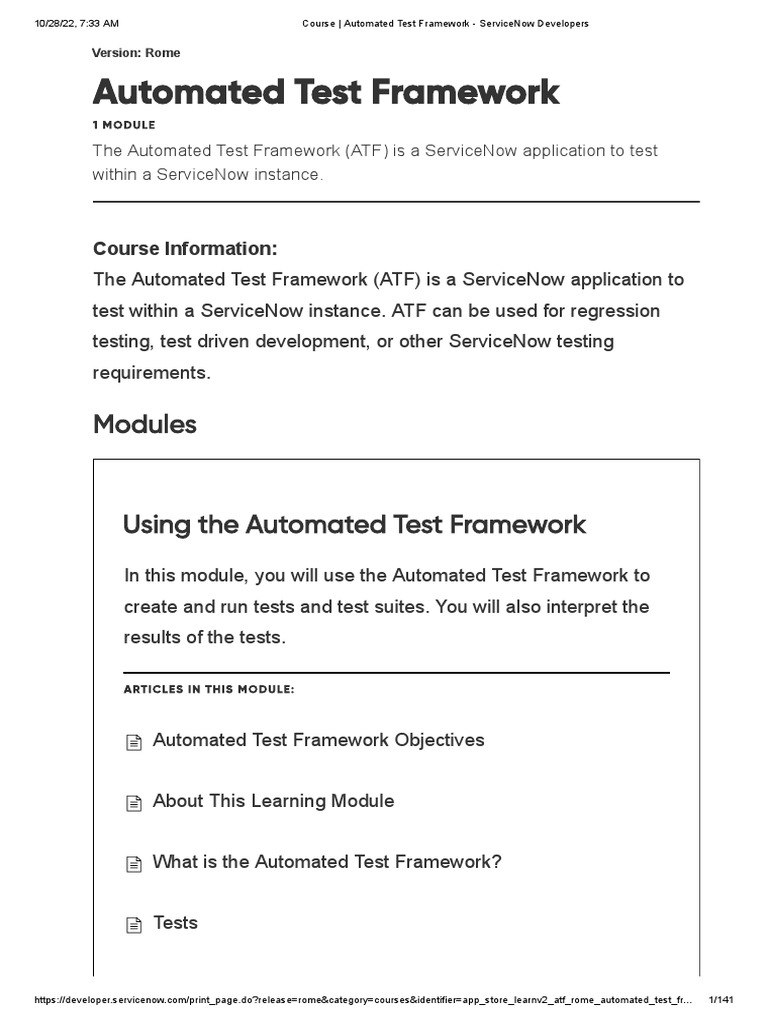 Course automated test framework servicenow developers pdf