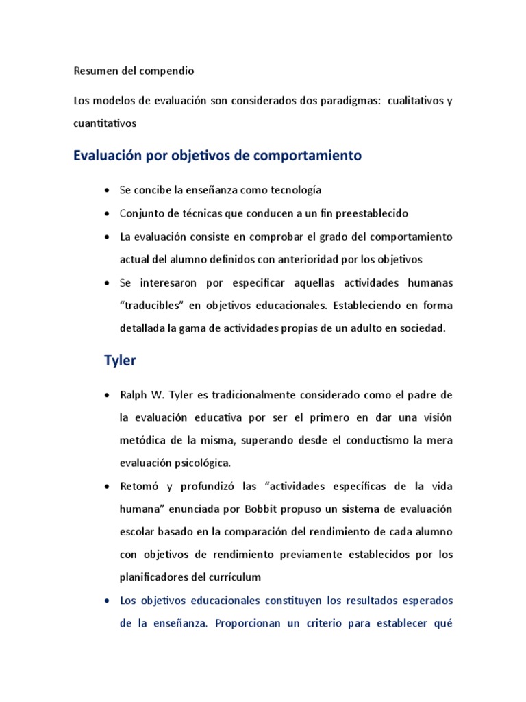Tipos y Modelos de Evaluación Educativa | PDF | Evaluación | Método de ...