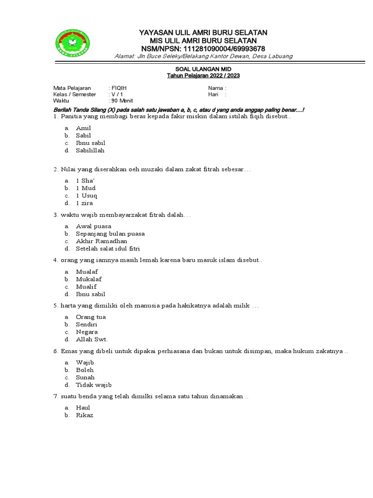 Persiapan Optimal: Contoh Soal UTS Fiqih Kelas 2 MI Semester 1 untuk Membangun Pemahaman Mendalam