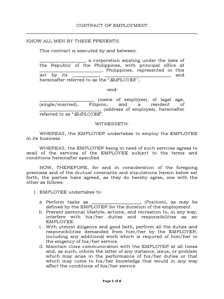 Employment Contract Agreement Template | PDF