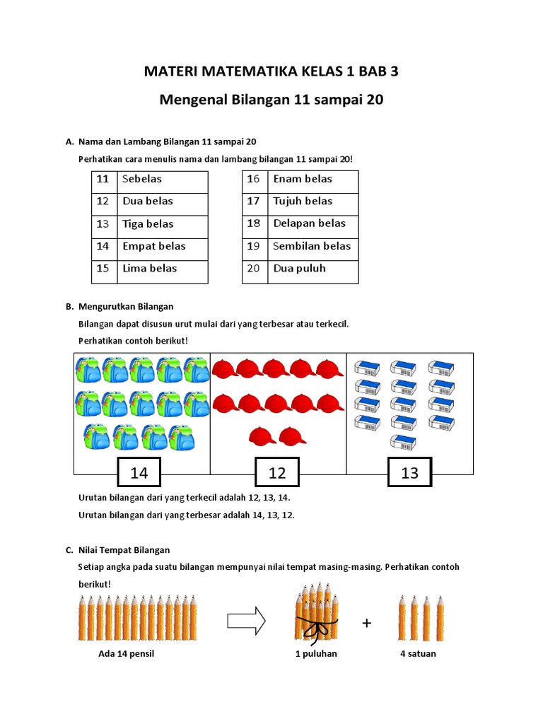 Materi Matematika Kelas 1 Bab 3 | PDF