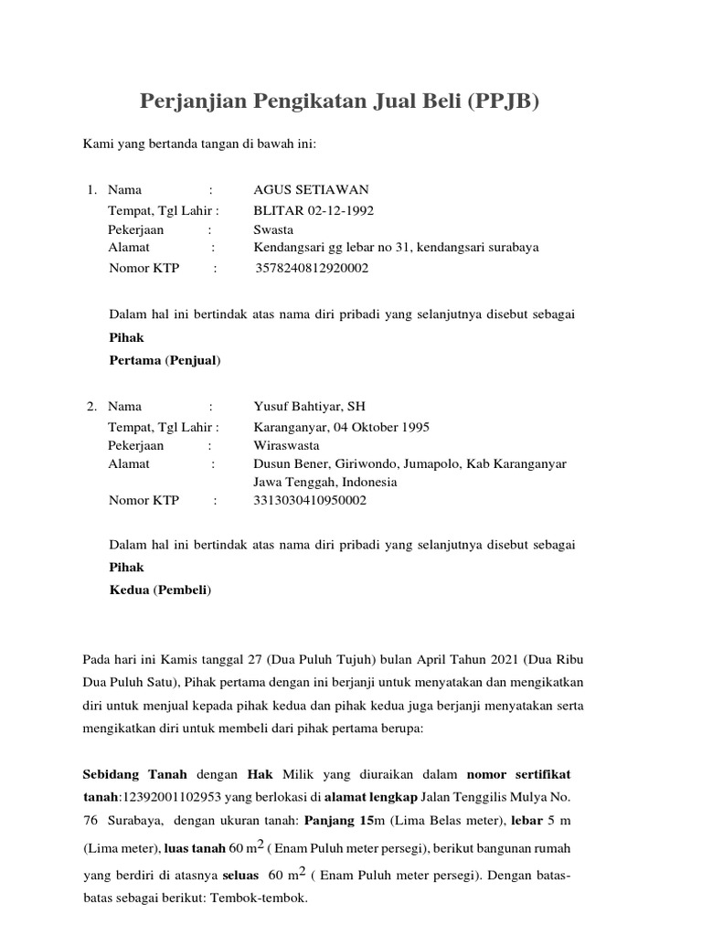 PPJB Jual Beli Tanah dan Rumah Surabaya | PDF