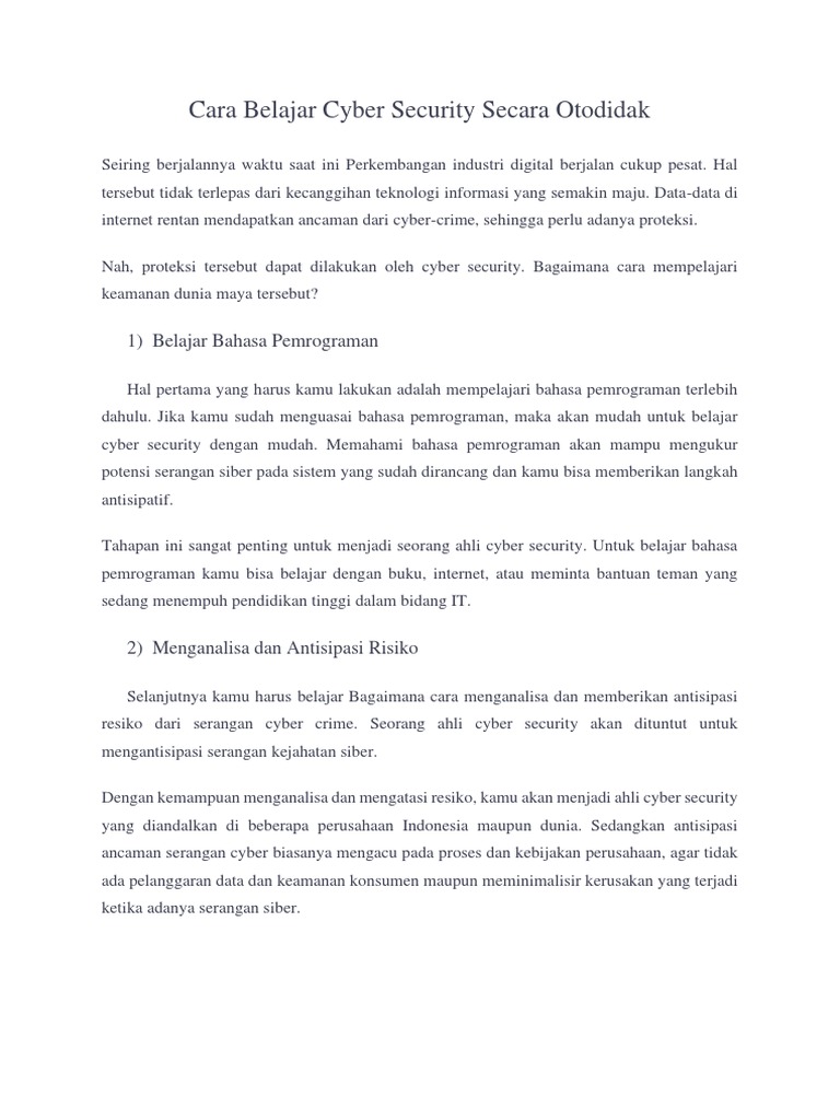 Cara Belajar Cyber Security Bagi Pemula (Afiq) | PDF