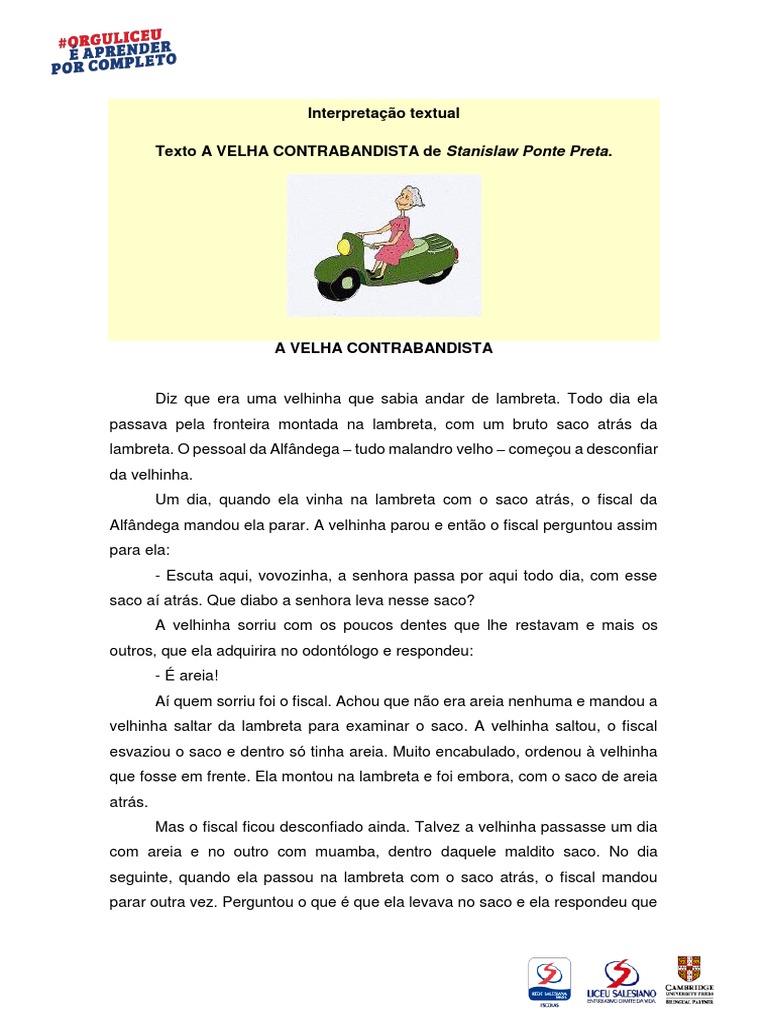 Interpretação de Texto: A Velha Contrabandista | PDF