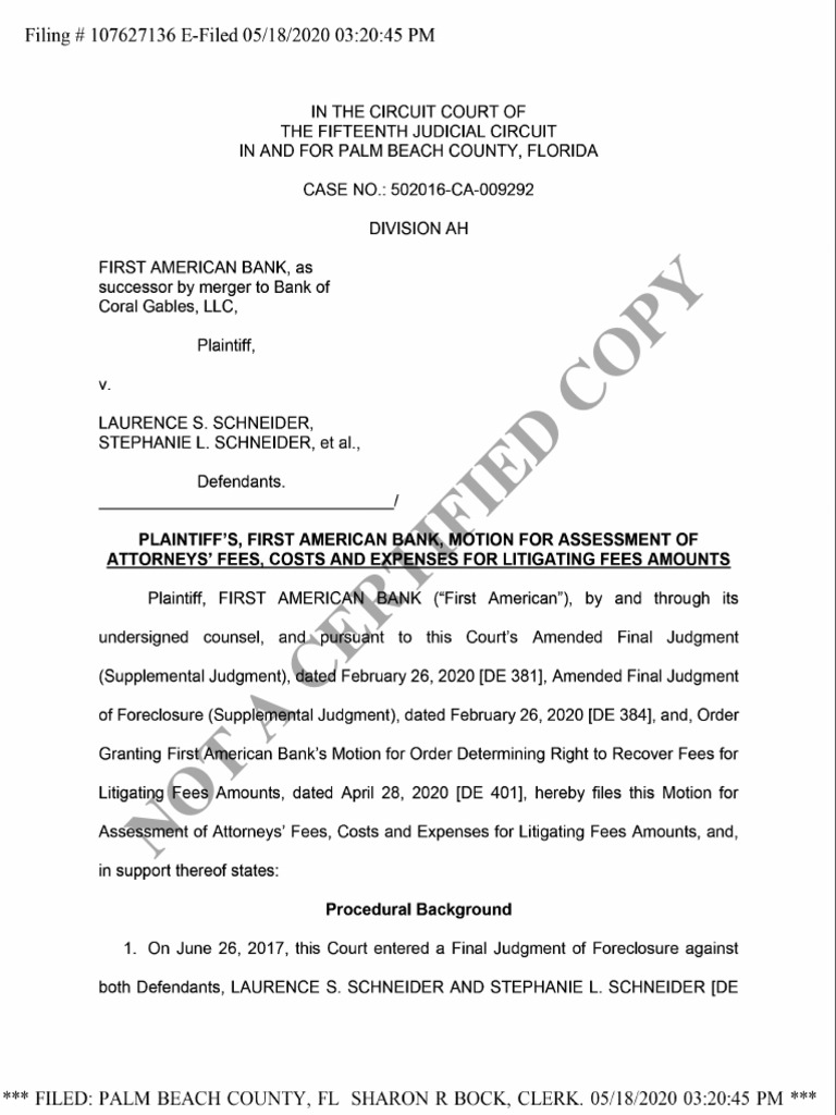 442 Motion For Assessment of Att'y Fees, Costs, & Expenses For