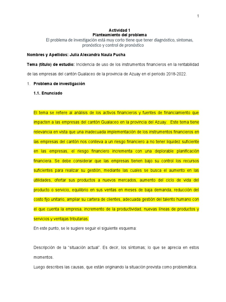 Actividad 1 planteamiento del problema pdf ciencias econ micas