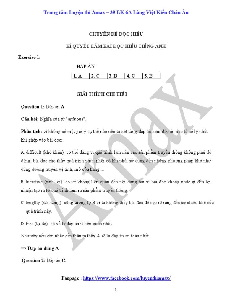 Dap An 1 | PDF