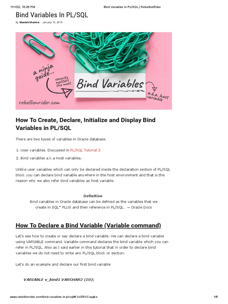 6 Bind Variables in PL - SQL - RebellionRider | PDF | Pl/Sql | Computing
