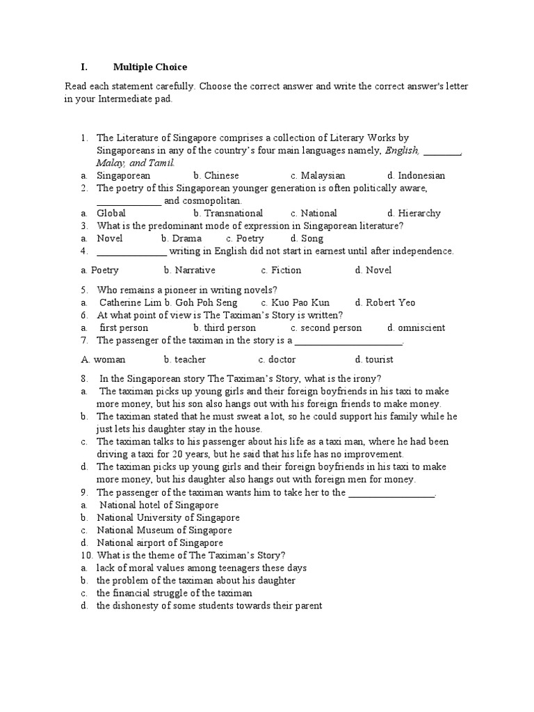 EXAM FOR 21st Lit Off Campus | PDF