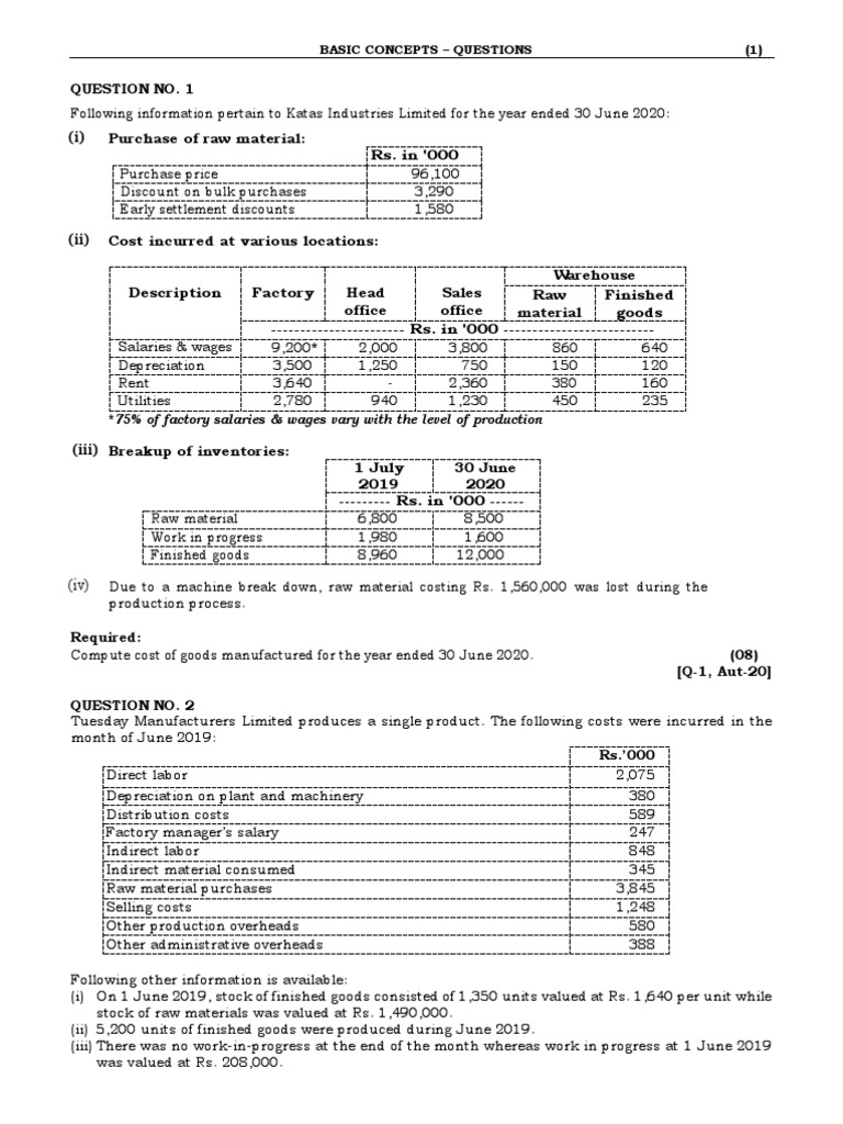 Basic Costing Concepts Q | PDF | Finance & Money Management