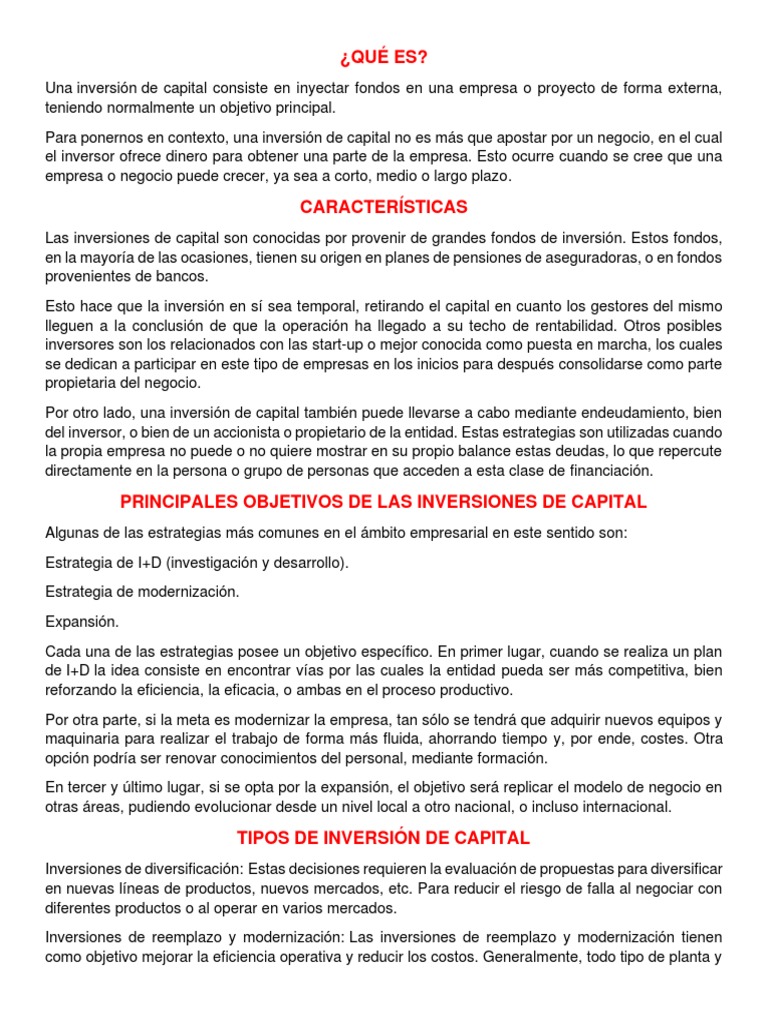 Capital de Inversion | PDF | Negocios