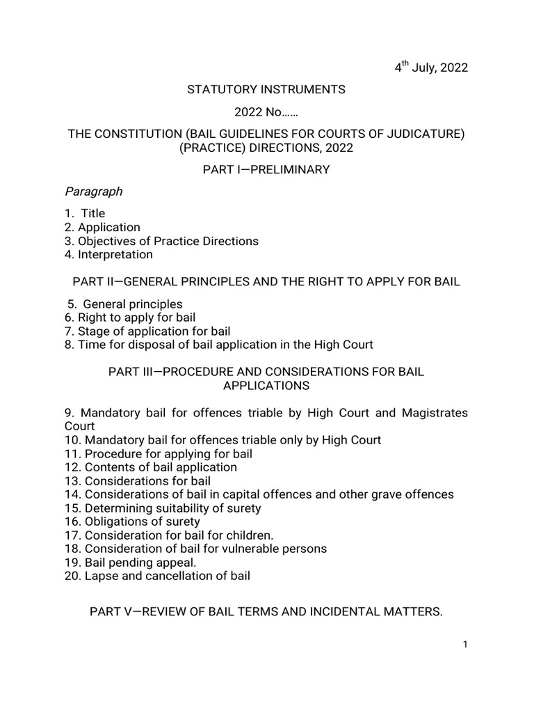 Constitution (Bail Guidelines) Practice Directions, 2022 4 July 2022 | PDF