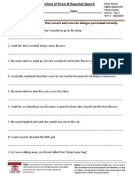 Worksheet Y5 - Direct & Reported Speech