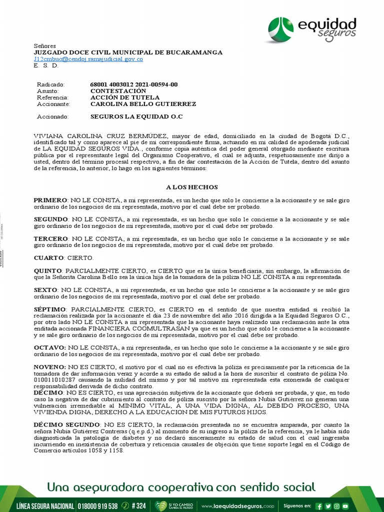 Contestación a Acción de Tutela | PDF