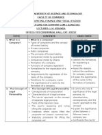 NUST Faculty of Commerce Course Outline for Company Law I