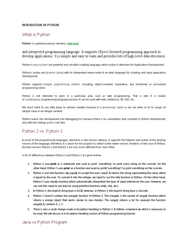 Introdution of Python | PDF | Python (Programming Language) | Computer ...