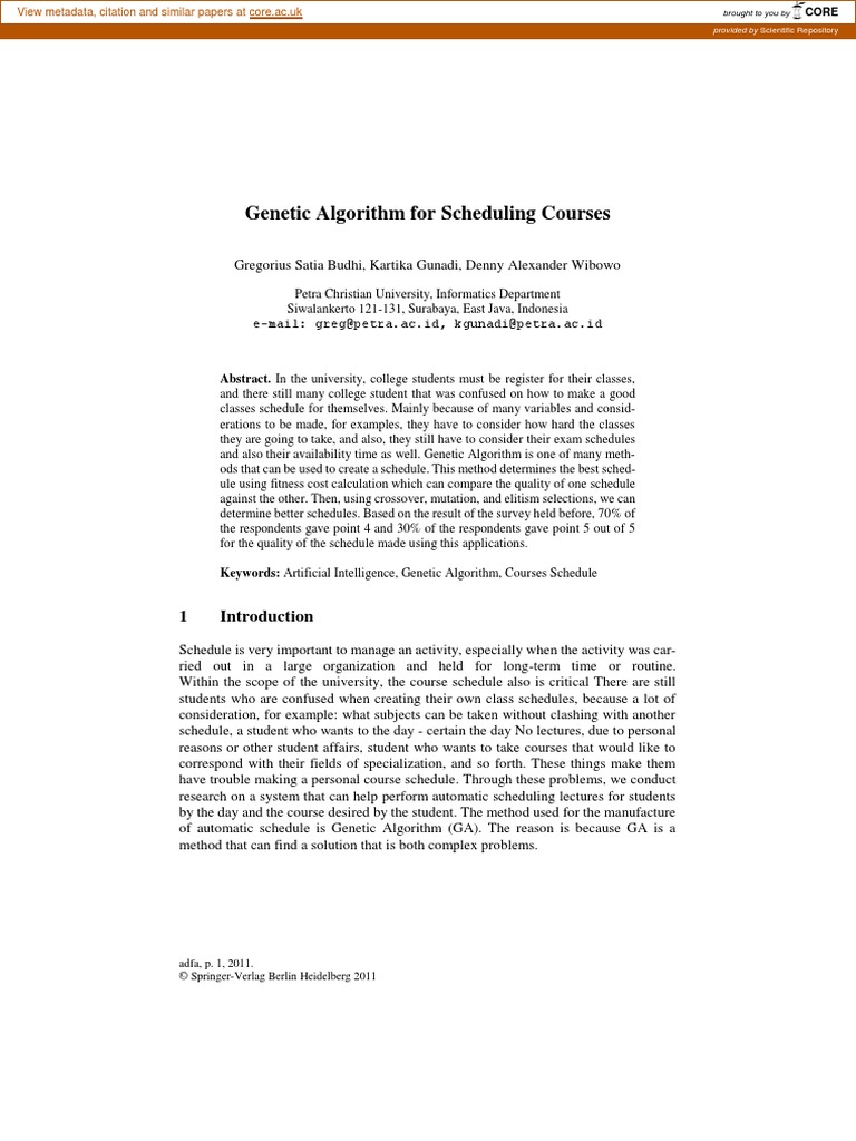 Genetic Algorithm For Scheduling Courses | PDF | Genetic Algorithm ...