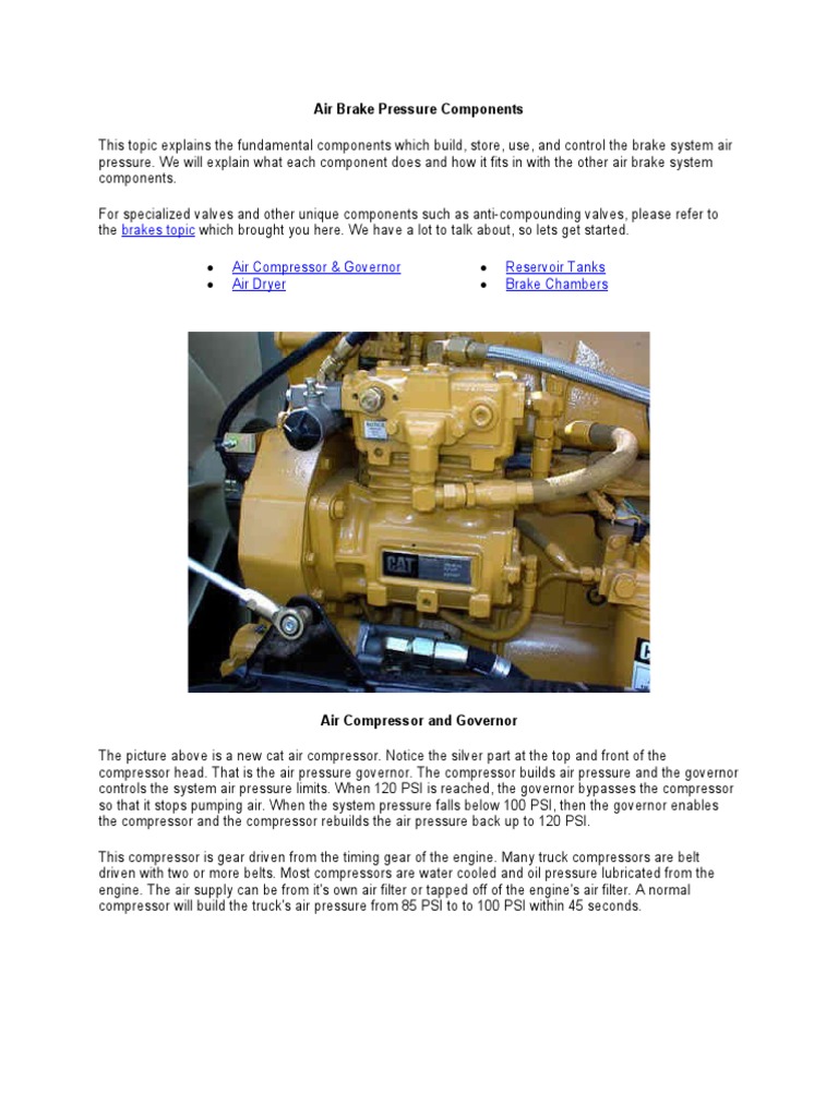 Air Brake Pressure Components PDF Brake Valve
