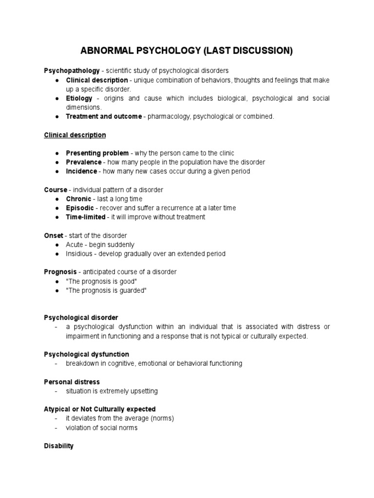 Overview of Abnormal Psychology Concepts | PDF | Anxiety Disorder | Mania